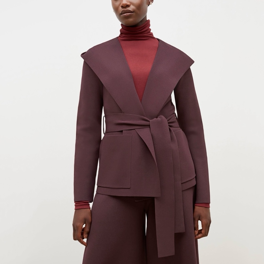 MM LaFleur Colette Jardigan Jacket Hood Tie Brown Burgundy Small